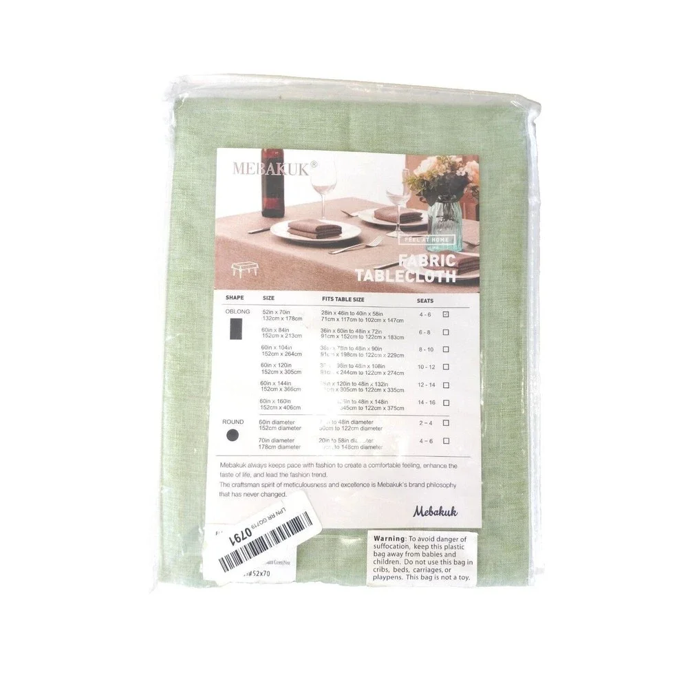 Mebakuk Green 52x70 Rectangle Water Resistant Tablecloth New in Package